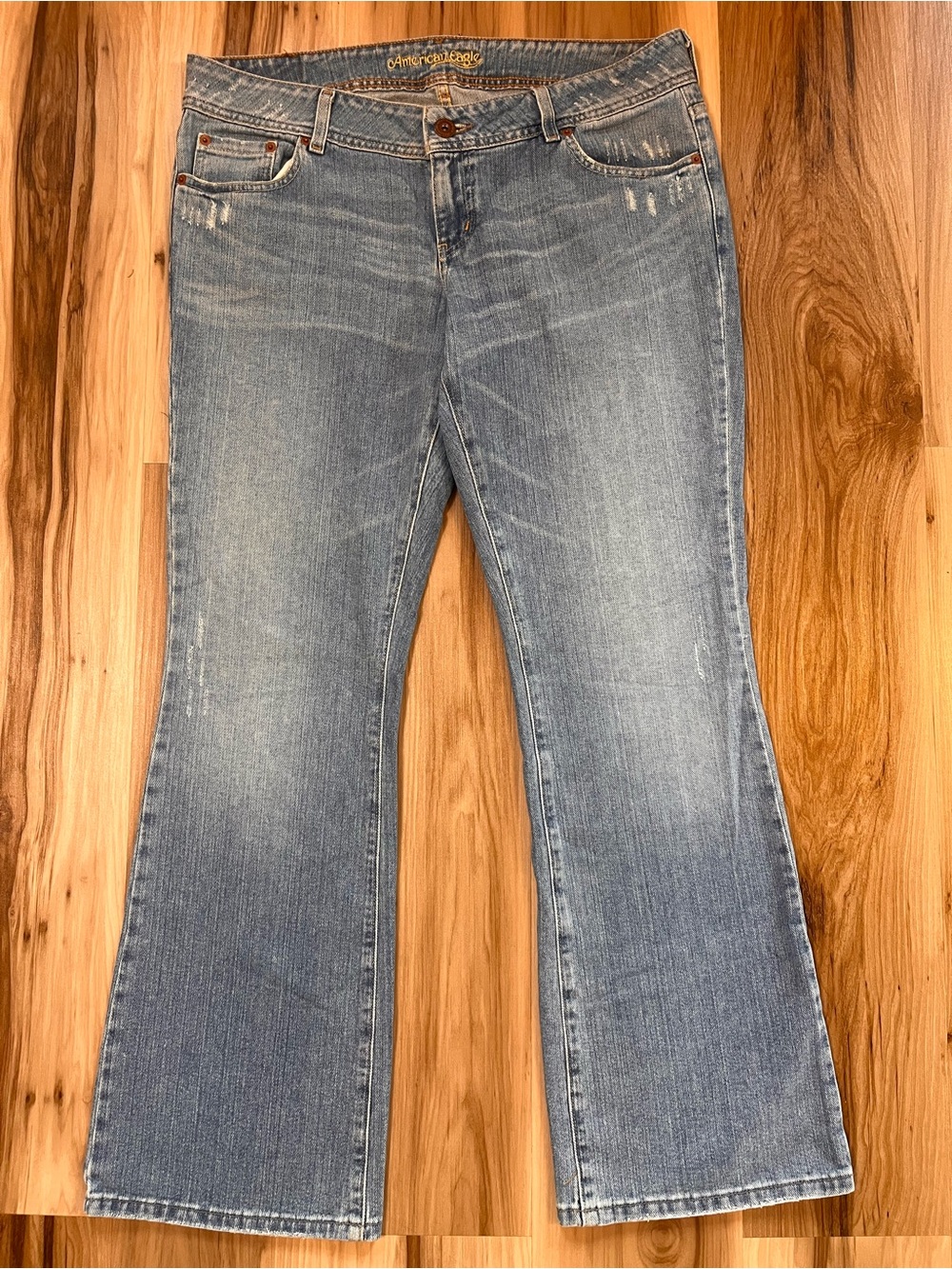 American Eagle AE Artist Jeans Size 14 Regular Vtg Y2K Low Rise Flare Med Wash